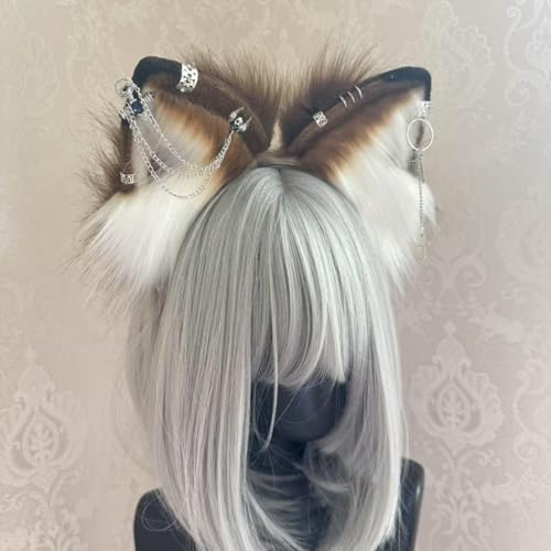 Plush Cat Fox Ear Headband - Adjustable Gothic Cosplay Hair Accessory