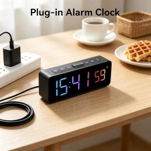 RGB Digital Alarm Clock with Temperature Display - Compact & Adjustable Brightness