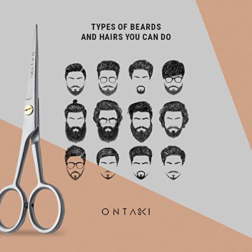 ONTAKI 410c German Steel Beard & Mustache Trimming Scissors with Silver Comb - 5"