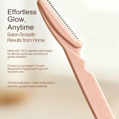 Bestac 12-Piece Dermaplane Eyebrow Trimmer Set Terracotta - At-Home Facial Razor for Women & Men