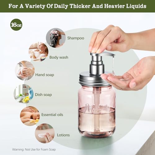 Amolliar 16 Oz Vintage Rose Soap Dispenser Set with Pump - 2 Pack