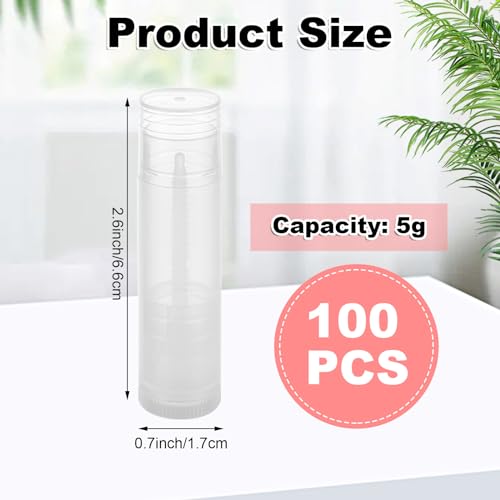 100 Pack Empty Lip Balm Tubes, 5g Clear Twist-Up Chapstick Containers