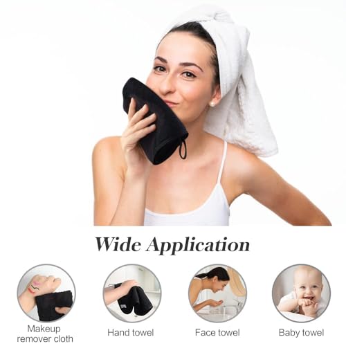 SINLAND Ultra Soft Microfiber Face Towels, Black 12x12 Inch - Multi-Purpose Washcloths