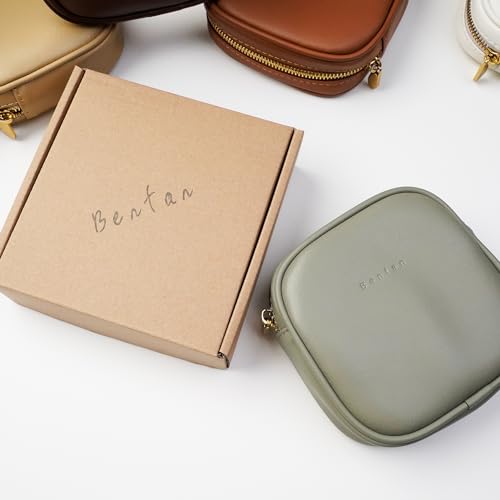 Benfan Leather Cosmetic Bag for Women Green Small - Waterproof Travel Makeup Organizer