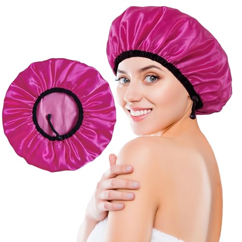 Choshion Set G Satin Waterproof Shower Cap for Women - Large, Reusable