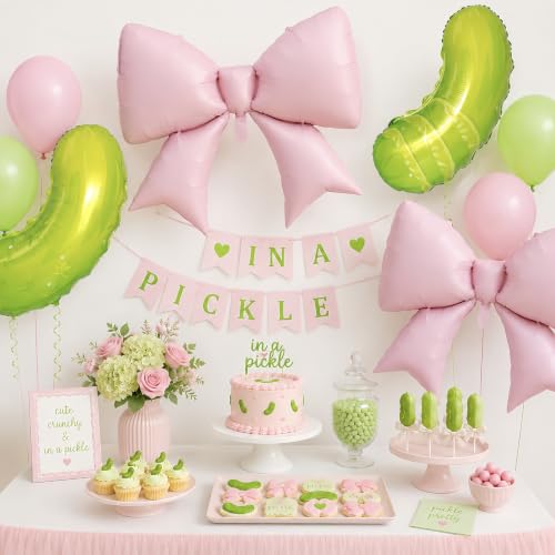 Pink Bow & Pickle Balloons Set - Kind of a Big Dill Party Decor