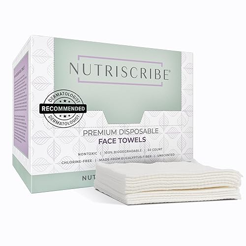 Nutriscribe Disposable XL Face Towels, 100% Eucalyptus Fiber Wipes, 50 Ct