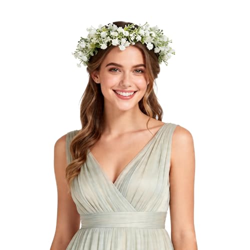 June Bloomy White Bridal Flower Crown for Women & Maternity - Rose & Leaf Headband, Wedding & Photo Prop B-White