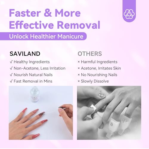 SAVILAND Blue Brush-On Nail Glue Remover 50mL with Pusher & Nail Fork, Gentle Formula