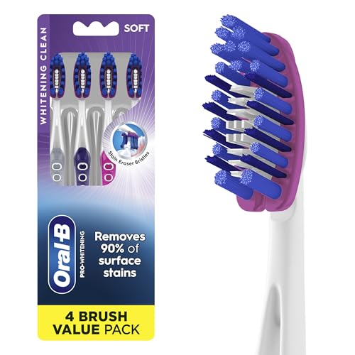 Oral-B 3D White Deep Stain Remover Toothbrush Pack of 4 Soft Bristles, Whitens Teeth & Removes Plaque