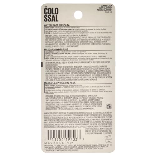 Maybelline Volum' Express Colossal Waterproof Mascara Glam Black 0.27 Fl Oz Pack of 2