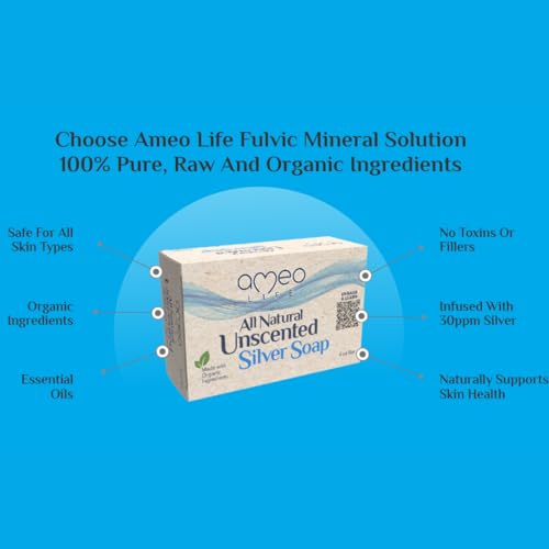 Ameo Life Unscented Colloidal Silver Soap Bar 4oz - Gentle Cleanser
