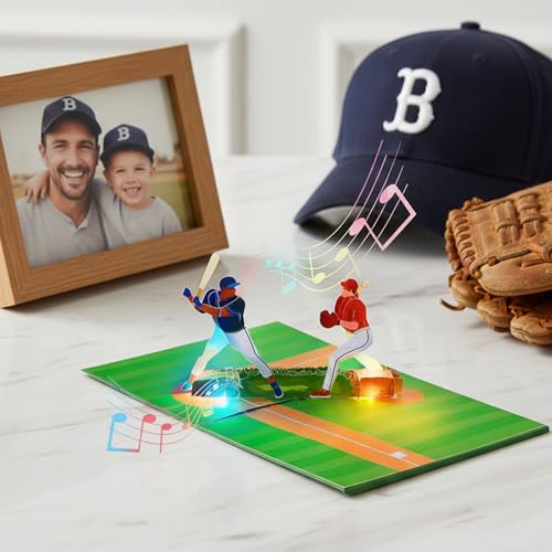 Musical Baseball Birthday Card with Lights & Pop-Up Design