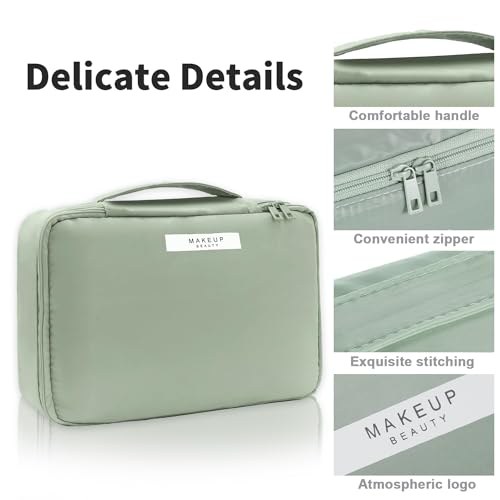 Queboom Travel Makeup Bag Set - Green, 3pcs with Waterproof Lining