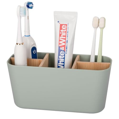 Electric Toothbrush and Toothpaste Organizer with Bamboo Divider