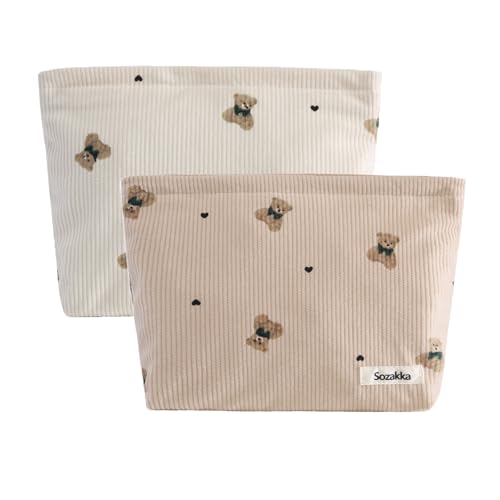 2 Pack Travel Makeup Bags - Canvas Cosmetic Organizer with Zipper for Women