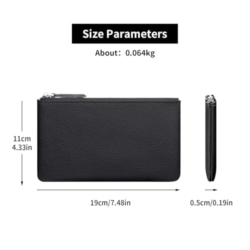 GERUOLA Genuine Leather Zipper Coin & Makeup Bag - Black Travel Organizer