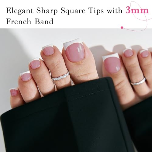 Berry Pink & White Square French Tip Press On Toenails - 270 Pcs Set
