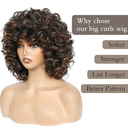 Short Curly Wig for Black Women - Ombre Auburn Afro Kinky Curls with Bangs
