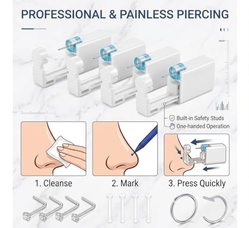 DJCIW Gold Style 20PCS Nose Piercing Kit with L-Shaped CZ Studs & Hoop Rings