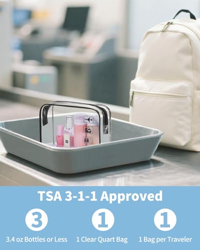 WANDF TSA Approved Clear Toiletry Bag - 2 Pack, Quart Size