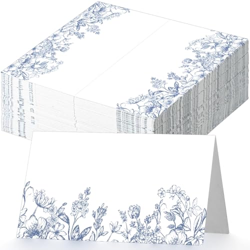 Dunzoom 100 Pcs Chinoiserie Blue Floral Place Cards - Elegant Table Setting