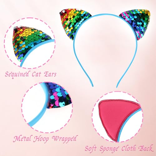 Reversible Sequin Cat Ears Headband for Women & Girls - Sparkly Party Hair Accessory