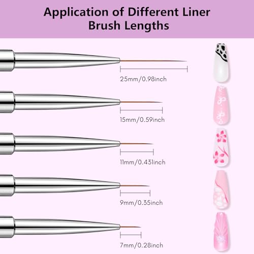 Makartt 5-Piece Nail Art Liner Brush Set with Caps for Gel Painting