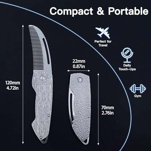 Dolmifapro Hammer Pattern Mini Folding Mustache & Beard Comb for Men, Portable Stainless Steel EDC Grooming Tool