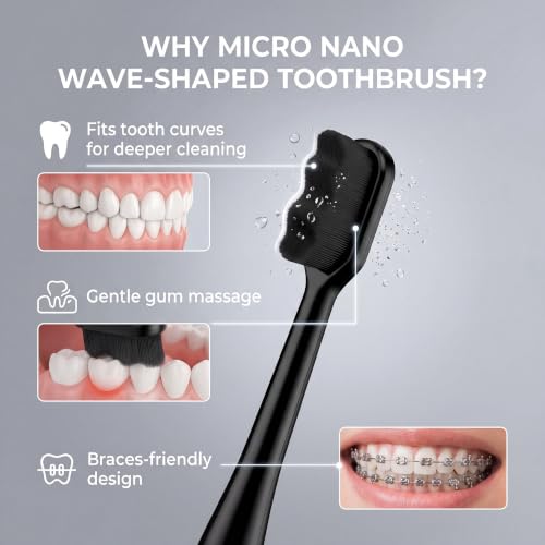 Patelai Black Nano Toothbrush 8 Pack Extra Soft Bristles Sensitive Oral Care