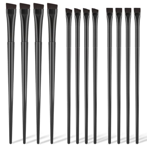 12-Pack Angled Eyeliner and Eyebrow Brush Set - Precision Makeup Applicators