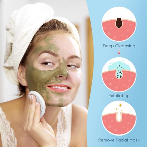 50-Count Compressed Facial Sponge, GAINWELL White Cellulose 100% Natural Cosmetic Spa Sponges for Facial Cleansing, Exfoliating Mask, Makeup Removal