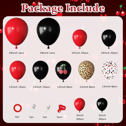170Pcs Red & Black Leopard Print Balloon Garland Kit
