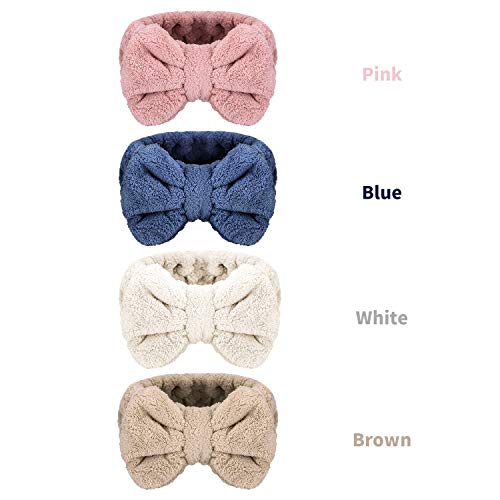 Senkary 4 Pack Bow Spa Headbands - Soft Microfiber Skincare Hair Bands