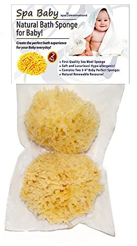 Spa Baby Natural Sea Wool Bath Sponge - 2 Pack, 3-4 Inch