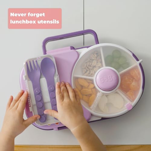 GoBe Kids Fork & Spoon Set - 4 Reusable Utensils with Mount