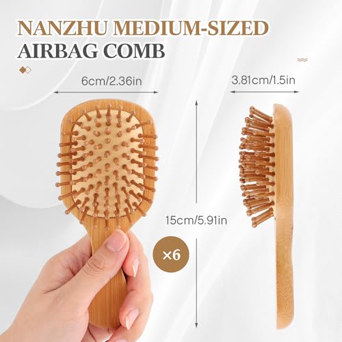 FoldTier Mini Bamboo Hair Brush Pack - 6 Travel Brushes