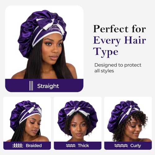 Purple Silk Sleep Bonnet for Hair Protection & Frizz Control - Adjustable Tie