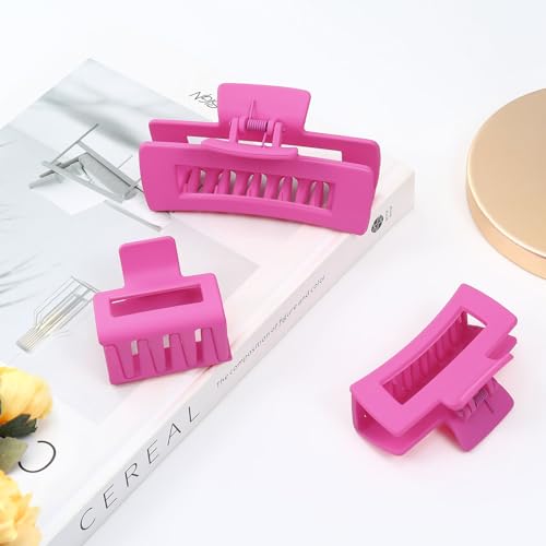 Shinowa 3-Pack Square Hair Claw Clips for Women - Non-Slip Matte Design