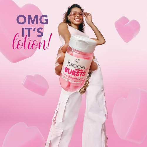 Jergens Cherry Almond Lotion Bursts - 38 Count Pack of 2 - Fun Heart-Shaped Moisturizer