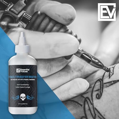 Essential Values Tattoo Transfer Gel Solution - Long-Lasting Stencil Liquid, 8 fl oz
