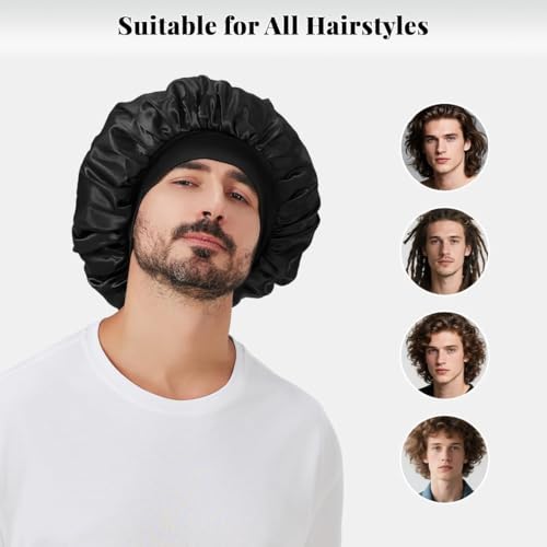 Satin Silk Bonnet for Men - Sleep Cap with Wide Band