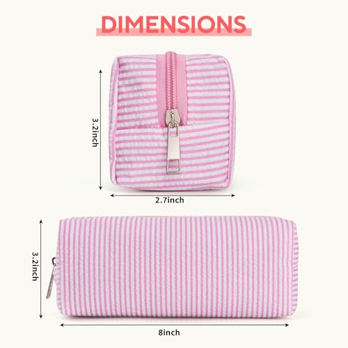 2-Piece Seersucker Makeup Bag Set - Aesthetic Cosmetic & Travel Organizer