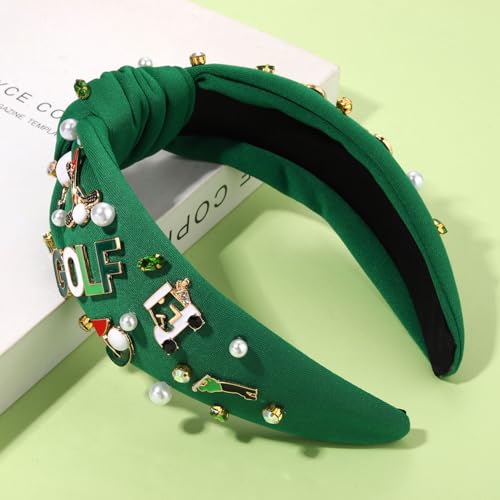 CEALXHENY Pattern C Women's Golf Headband with Rhinestones & Golf Motifs