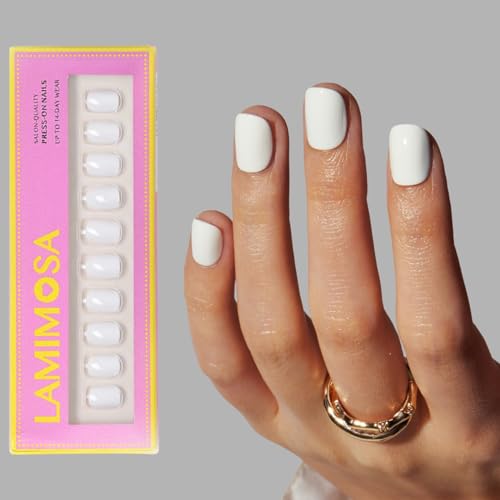 LAMIMOSA White Press on Nails Kit - 32 Extra Short Round Nails