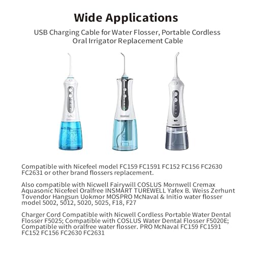 USB Charging Cable for Cordless Water Flossers - Compatible with Nicwell, Fairywill, Aquasonic