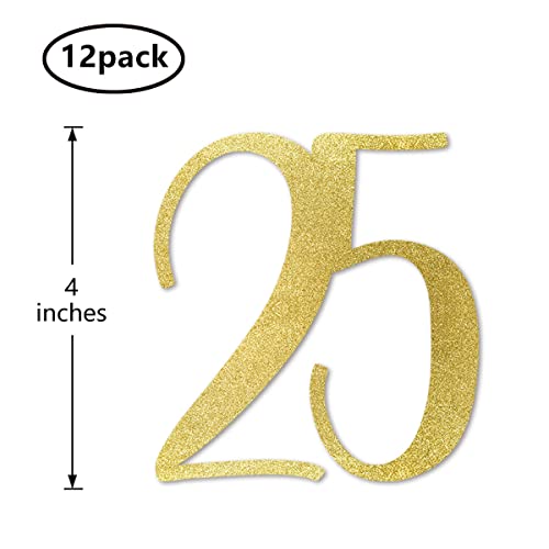 Gold Glitter Number 25 Centerpiece Sticks - 12 Pack for Birthday & Anniversary