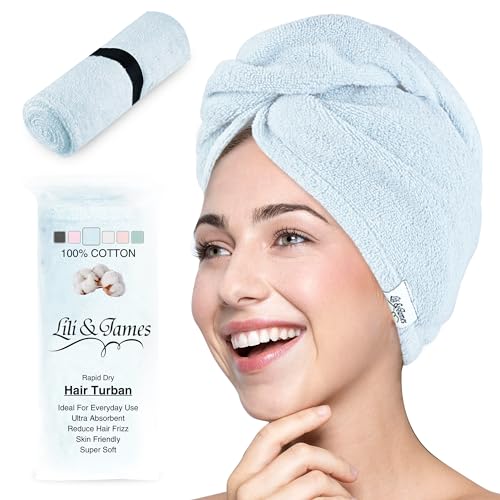 Lili&James 100% Cotton Hair Towel Wrap - Quick Dry Turban for Curly Hair