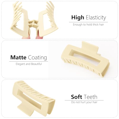 Large Claw Hair Clips for Thick Hair - Non-Slip Square & Flower Styles, Matte Green & Blue (6 Pack)