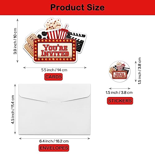 Movie Party Invitations Set of 15 with Envelopes & Stickers